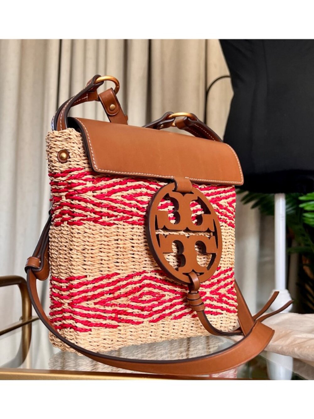 AUTHENTIC TORY BURCH RED STRIPED MILLER SHOULDER BAG/CROSSBODY - Picture 7 of 13